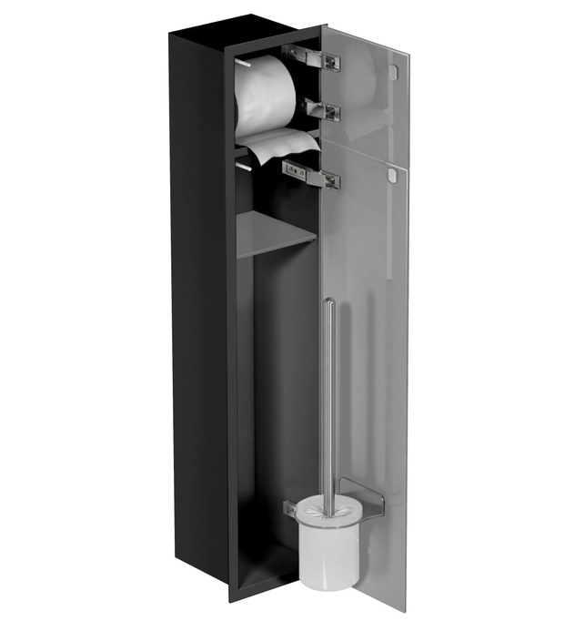 MCJ schowek WC i kontener podtynkowy do zabudowy zawias z lewej strony czarny połysk 825x179x155 mm