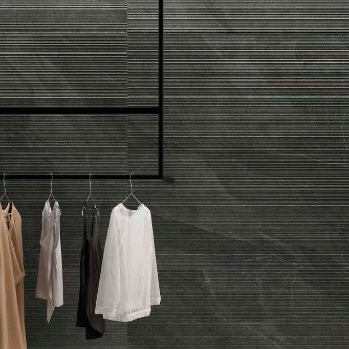 Płytka Italgraniti Shale Ribbed Dark ścienno-podłogowa mat 60x120 3D czarny