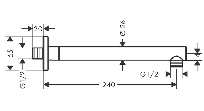 Déšťové rameno 24 cm zeď Chrome.