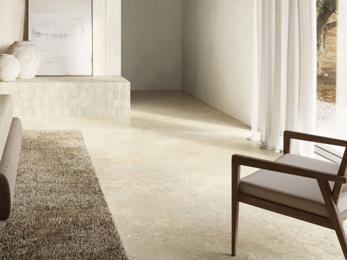 Płytka Italgraniti Travertini Beige Cross Cut 120x120 ścienno-podłogowa imitacja kamienia beżowy