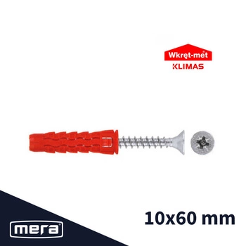 Wkręt-met kołki uniwersalne 10x60 z wkrętem z łbem stożkowym 6x80 50 szt.