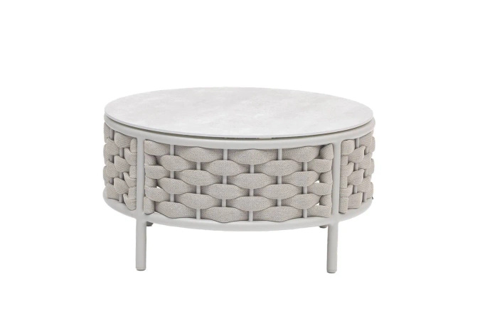 Stolik kawowy LOOP okrągły 81×81cm beżowy aluminium-ceramika