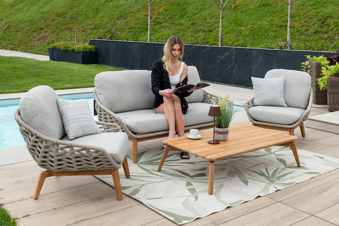 BOLZANO Sofa ogrodowa 2-osobowa Tivoli beżowa na nóżkach w stylu skandynawskim 168 cm