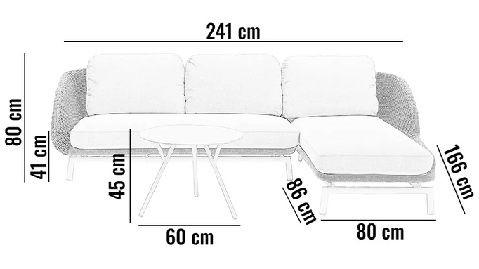 Zestaw mebli ogrodowych SCOOP IV lewostronny jasnoszary aluminium
