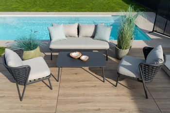 Meble ogrodowe BOLZANO Hellin sofa 2 osobowa i dwa fotele antracyt EKSPOZYCJA