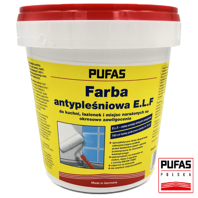Pufas biała farba antypleśniowa E.L.F. na pleśń, glony 0,75l