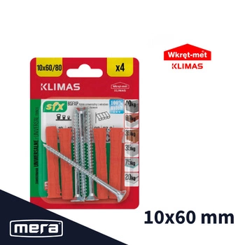 Wkręt-met kołki uniwersalne 10x60 z wkrętem z łbem stożkowym 6x80 4 szt.