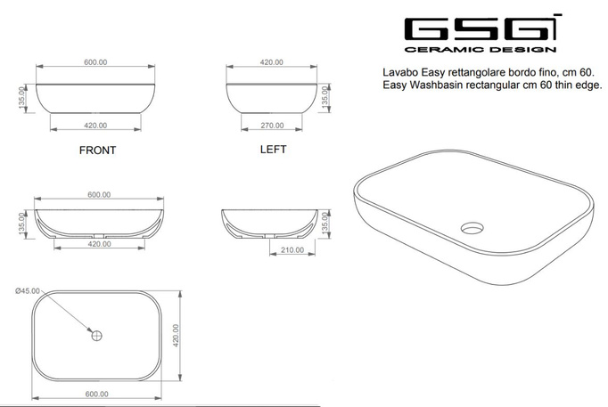 GSG EASY UMYWALKA 60cm RETANGULAR