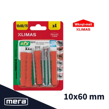 Wkręt-met kołki uniwersalne 10x60 z wkrętem z łbem stożkowym 6x70 4 szt.