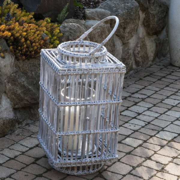 Lampion kwadratowy ROUSILLON sz.27cm x gł.27cm x wys.50cm biały przecierany EKSPOZYCJA