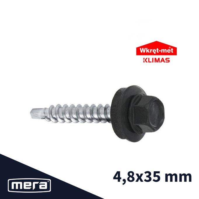 Wkręt-met wkręty farmerskie samowiercące z podkładką EPDM do blachy do drewna 4,8x35 RAL 7016 250 szt.