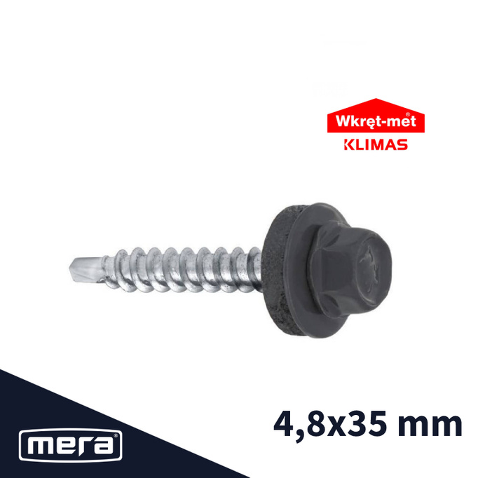Wkręt-met wkręty farmerskie samowiercące z podkładką EPDM do blachy do drewna 4,8x35 RAL 7024 250 szt.