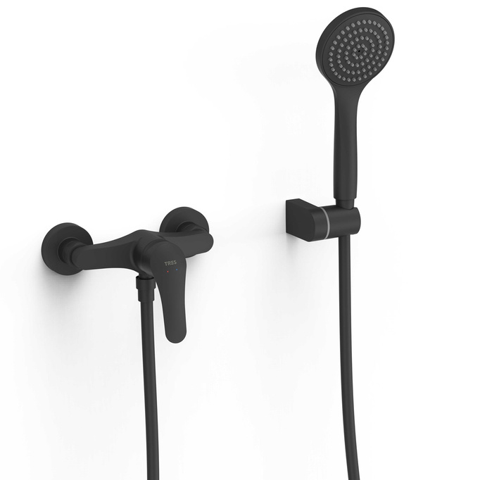 Bateria prysznicowa ze słuchawką i wężem Tres czarny - EKSPOZYCJA
