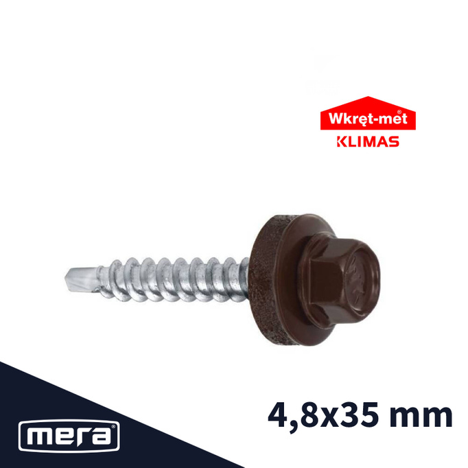 Samostatně šrouby šrouby šrouby s vlastním zemědělstvím s podložkou EPDM pro dřevěnou plech 4,8x35 RAL 8017 250 ks.