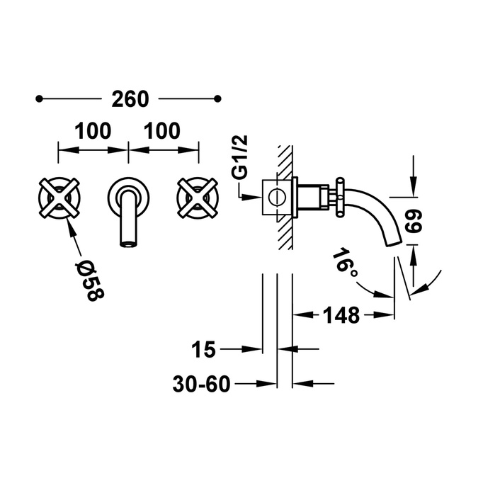 Bateria umywalkowa podtynkowa Tres różowe złoto matowe - EKSPOZYCJA