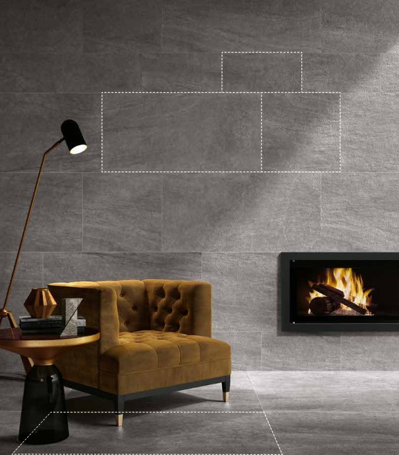 Obkladová a podlahová dlažba 60 × 120, imitace kamene, šedá