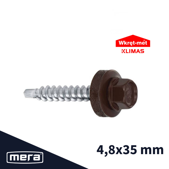Samostatně šrouby šrouby šrouby s vlastním zemědělstvím s podložkou EPDM pro dřevěnou plech 4,8x35 RAL 8017 250 ks.
