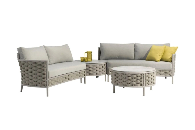Stolik kawowy LOOP okrągły 81×81cm beżowy aluminium-ceramika
