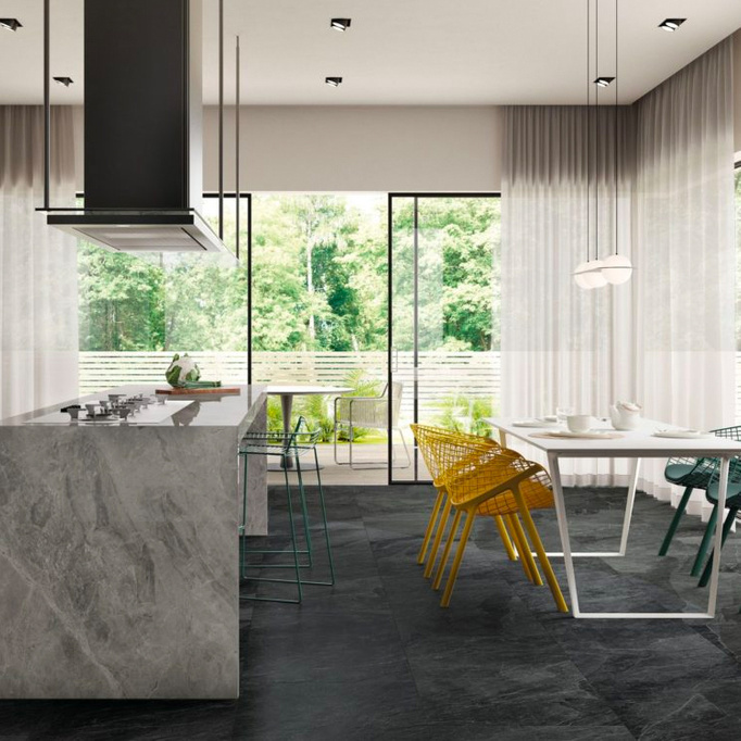 Płytka Italgraniti Shale Dark mat 60x120 imitacja kamienia czarny