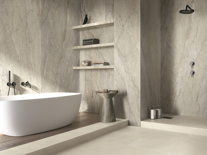 Płytka ścienno-podłogowa wielkoformatowa 120x280 imitacja kamienia  6mm beżowy mat