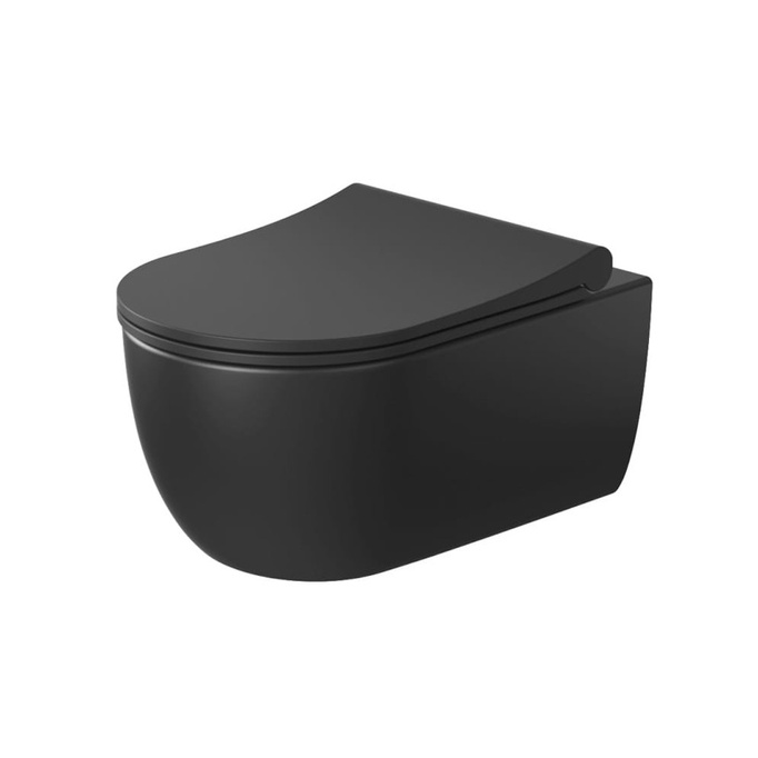 WC Bowl visící s černým samoobslužnou deskou