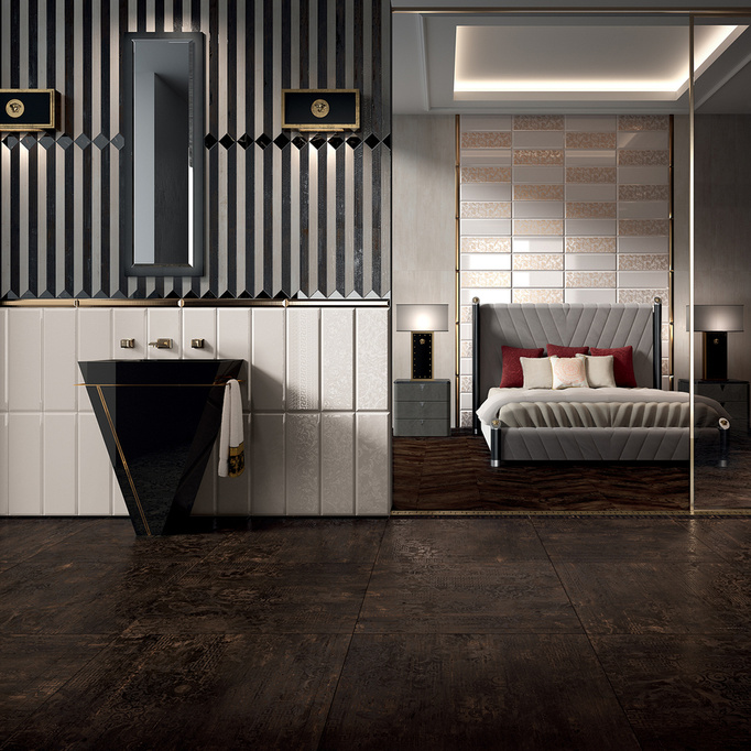 Płytka Versace Ceramics Eterno Carbon ścienno-podłogowa mat 80x80 patchwork czarny
