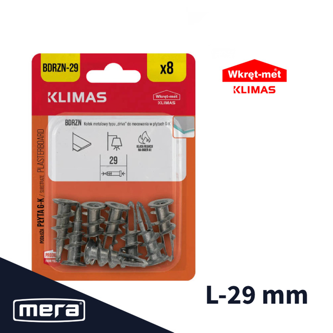 Wkręt-met kołki typu driva metalowe do płyt GK 29mm 8 szt.