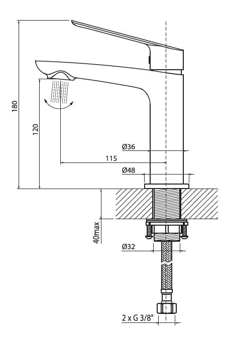 Vedo Desso Bateria umywalkowa z korkiem klip-klak Chrom