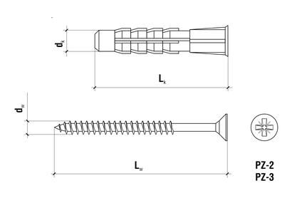 Wkręt-met kołki uniwersalne 6,0x35 z wkrętem z łbem stożkowym pz 3,5x45 100 szt.