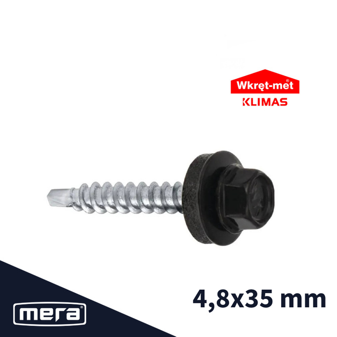 Šrouby s vlastním šroubem s vlastními farmáři s podložkou EPDM pro dřevěný list 4,8x35 RAL 9005 250 ks.