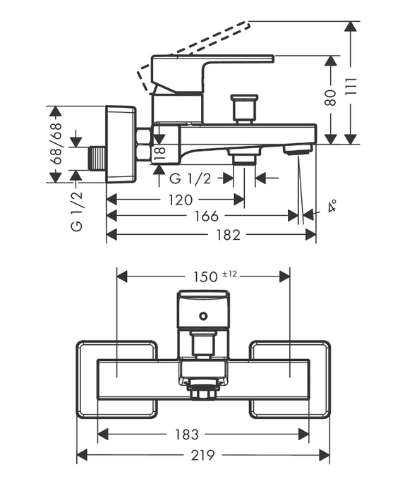 Bateria wannowo-prysznicowa ścienna chrom.