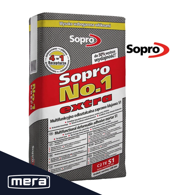 Sopro No.1 400 extra - Multifunkcyjna, wysokoelastyczna, odkształcalna zaprawa klejowa S1 22,5kg