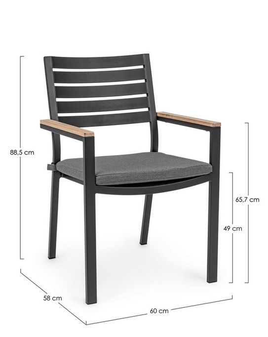 BOLZANO Krzesło ogrodowe Bolonia antracytowe z efektem drewna 60 x 58 x 88,5 cm