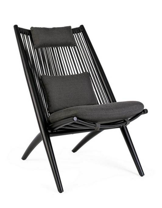 Fotel ogrodowy z poduszkami BOLZANO Acri czarny 66 x 84 x 98 cm - EKSPOZYCJA