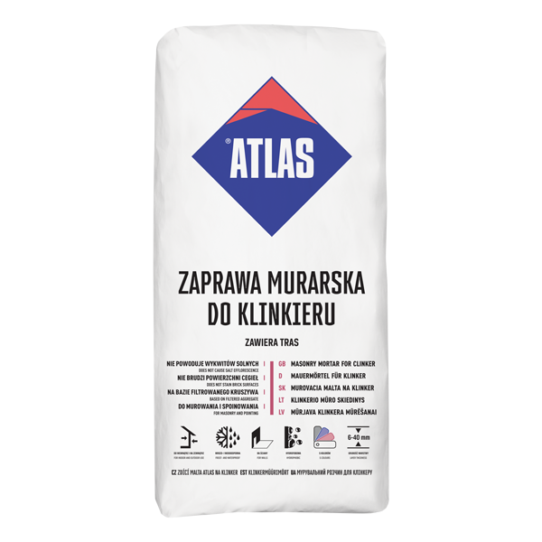 Atlas zaprawa murarska z trasem DO KLINKIERU szara 25kg