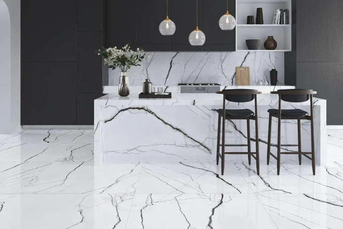 Płytka Magnifica Marquina Blanco ścienno-podłogowa połysk 120x120 imitacja marmuru biały