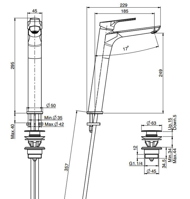 Bateria umywalkowa wysoka chrom