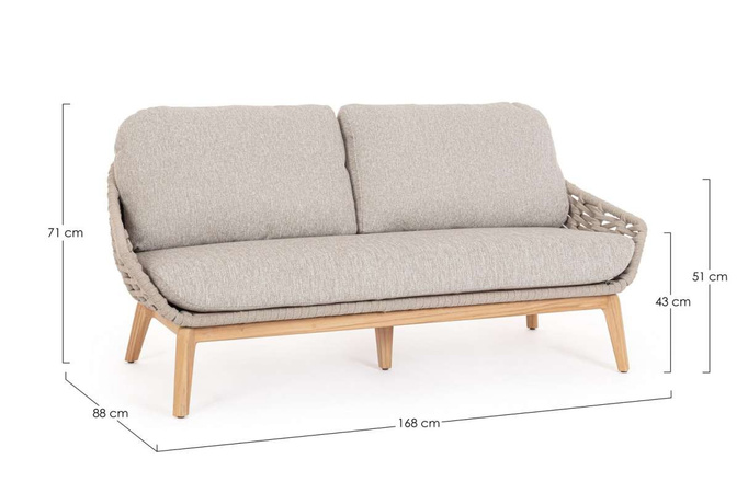 BOLZANO Sofa ogrodowa 2-osobowa Tivoli beżowa na nóżkach w stylu skandynawskim 168 cm