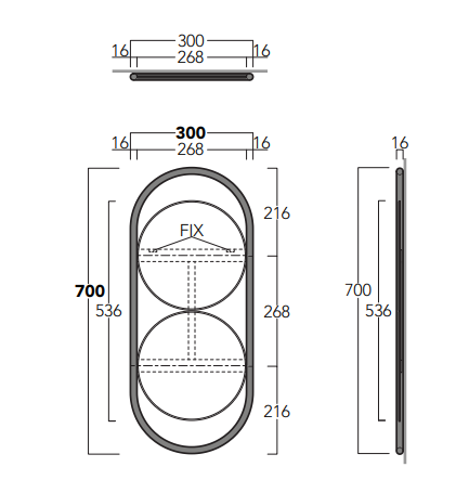 SIMAS Mirror Wave Black Mat Frame 30x70
