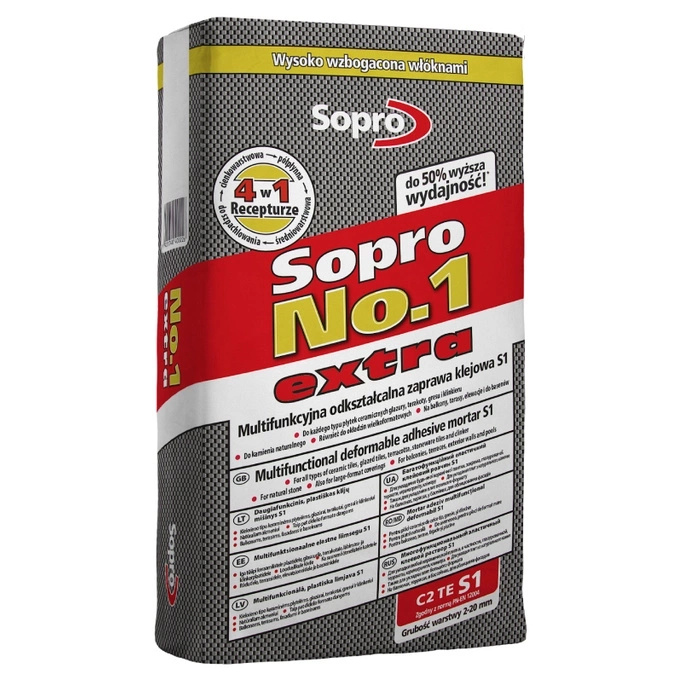 Sopro No.1 400 extra - Multifunkcyjna, wysokoelastyczna, odkształcalna zaprawa klejowa S1 22,5kg