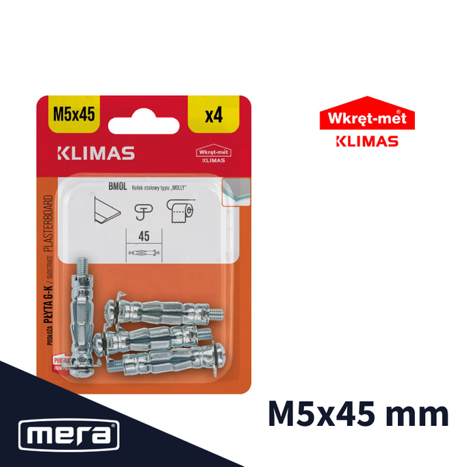 Wkręt-met kołki molly stalowe M5 x 45 4 szt.