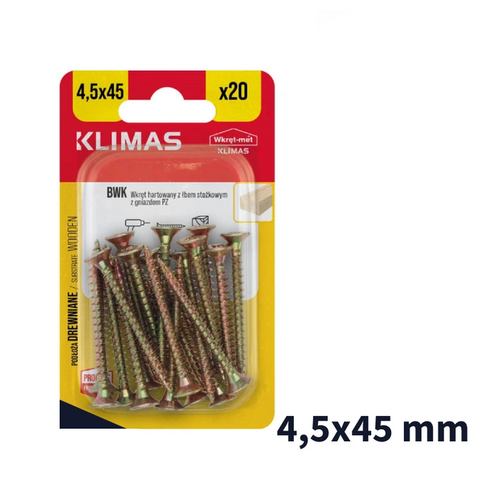 Wkręt-met wkręty hartowane do drewna z łbem stożkowym 4,5 x 45 20 szt.