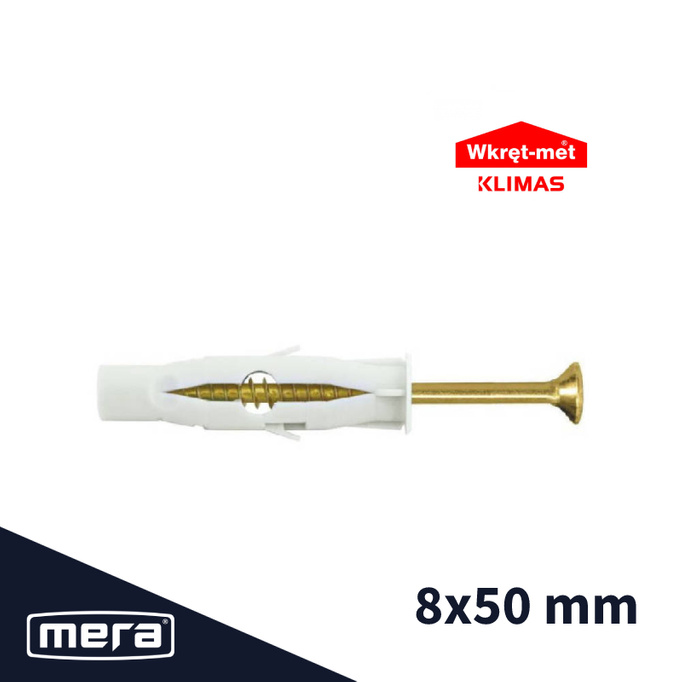 Wkręt-met kołki uniwersalne 8x50 z wkrętem z łbem stożkowym 4,5x60 100 szt.