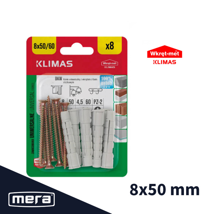 Wkręt-met kołki uniwersalne 8x50 z wkrętem z łbem stożkowym pz 4,5x60