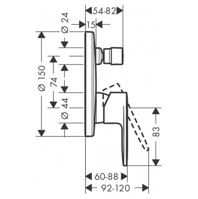 Bateria wannowo-prysznicowa podtynkowa chrom.