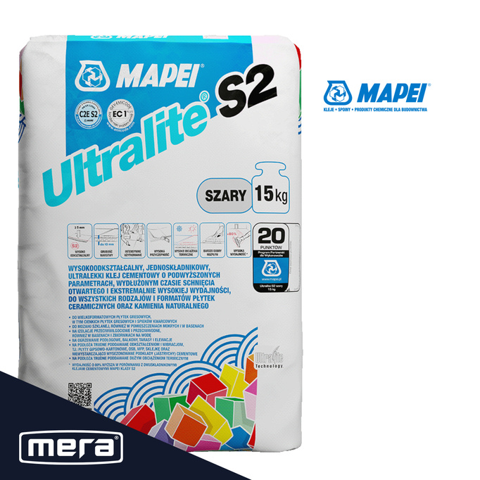 Mapei Ultralite S2 szara wysokoodkształcalna zaprawa klejowa 15kg