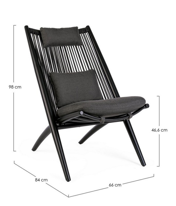 Fotel ogrodowy z poduszkami BOLZANO Acri czarny 66 x 84 x 98 cm