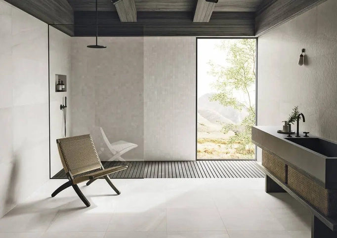 Obkladová a dlažební dlaždice 120 × 120, matná, imitace kamene, světle béžová