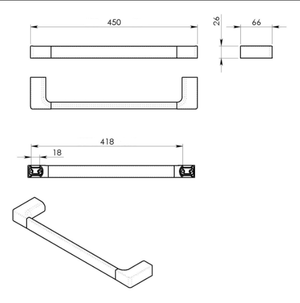 Věšák Geddy Pirenei L-45cm Black Mat PI21/45/car