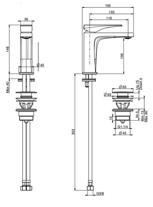 Černý faucet washbasin